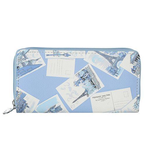 Blue Postcard Print Large Purse