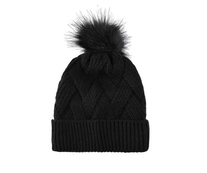 Black Cross Pom Beanie