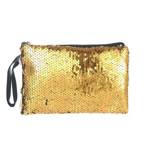 Yellow and Silver Sequin Flat Makeup Bag