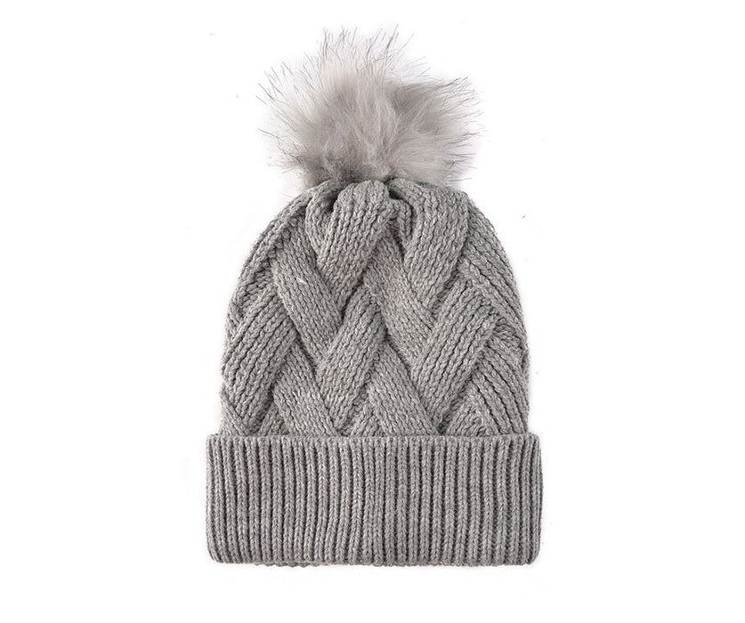 Grey Cross Pom Beanie