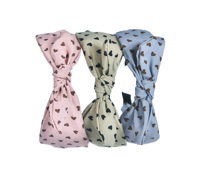 Pastel Heart Printed Bow Headbands - Pack of 10pcs