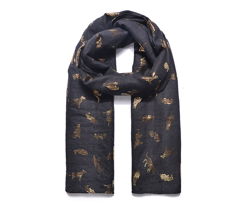 Black gold dotty cheetah foil print thick scarf