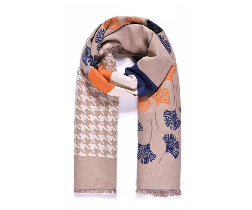 Beige plaid/fan Scarf