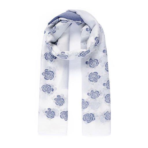 White/blue floral print scarf