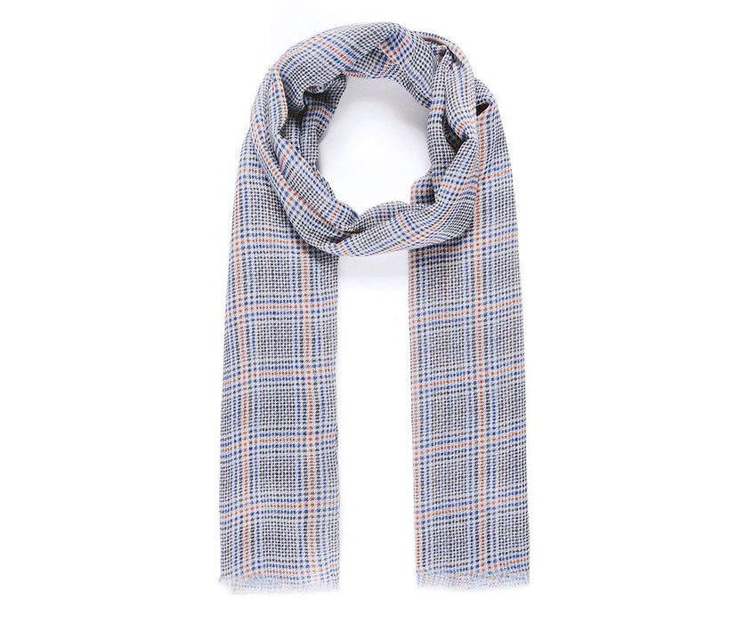 Blue check print scarf