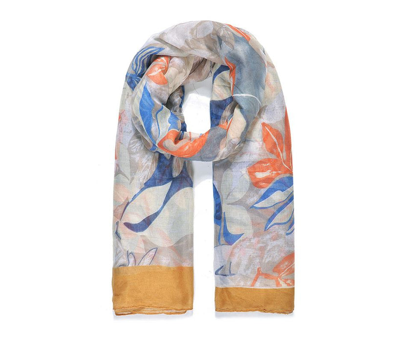 Ochre Large Leafy Print Scarf