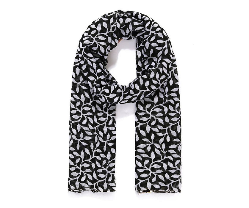 Navy Leafy & Geo border Scarf