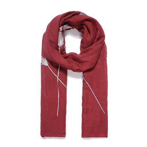 Red moonflower embroidered scarf