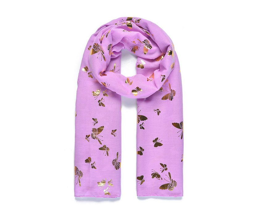 Lilac Gold Butterfly Foil Print Scarf