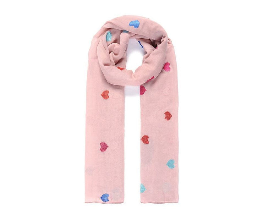 Pink small heart embroidered scarf