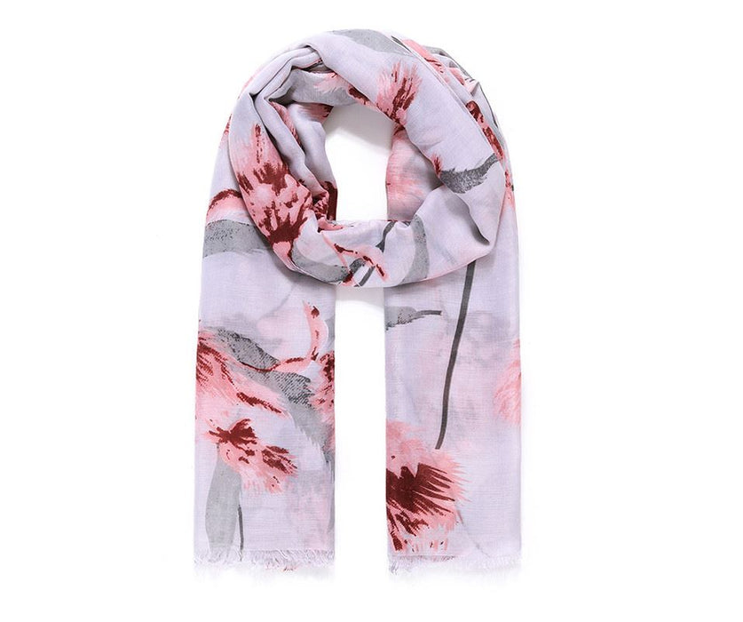 Pink Floral Grey Background Meadows Scarf