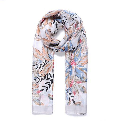 Multi coloured silk like leafy print scarf