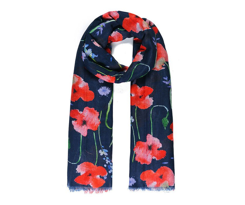 Navy Poppy Print Scarf