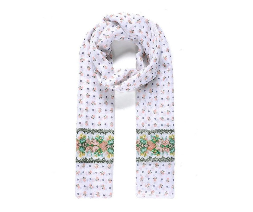 White/green floral print scarf