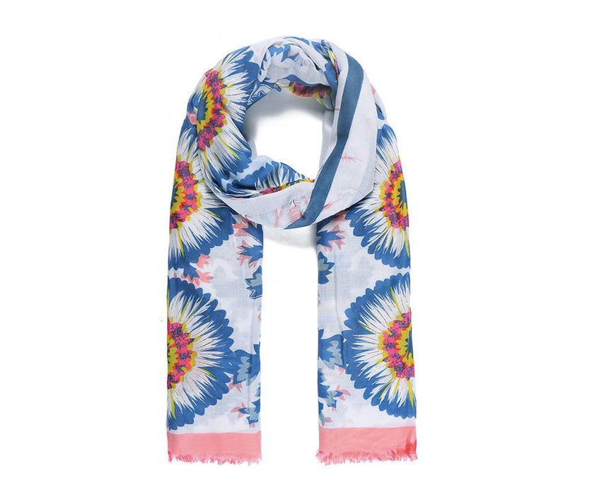 Blue/orange sunflower print scarf