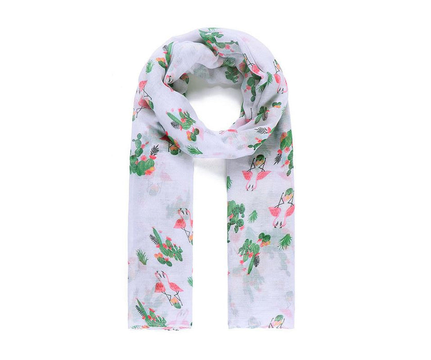 White flamingo print scarf- Fable