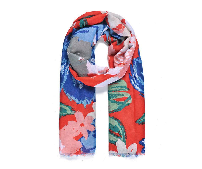 Red Blue Floral Print Scarf
