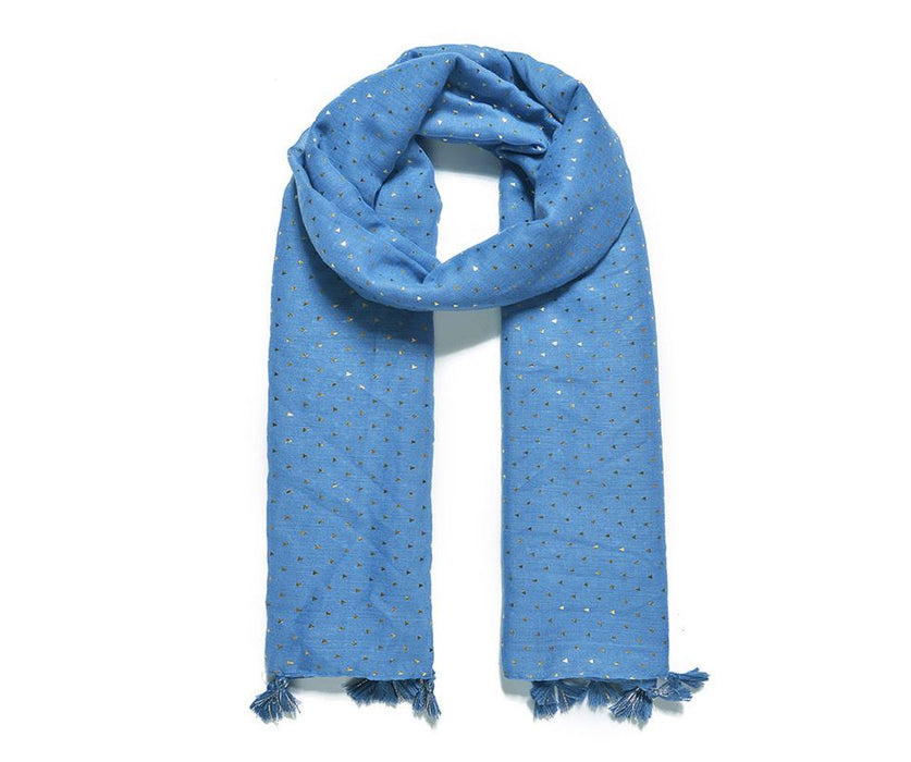Blue Triangle Foil Print Scarf with tassel