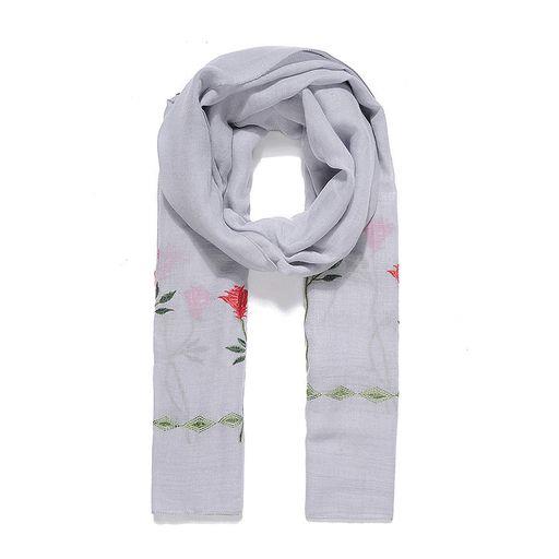 Grey rose embroidered scarf