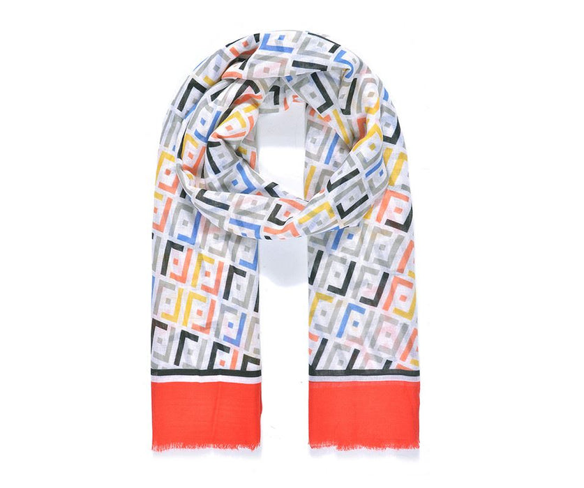 Red L-Pattern Print Scarf