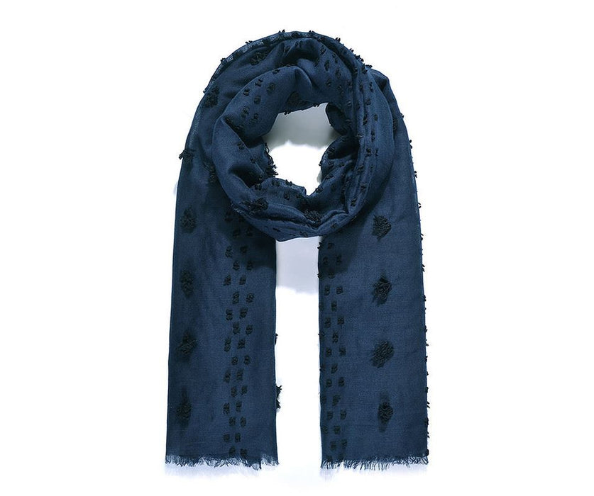 Navy Pompom Plain Scarf