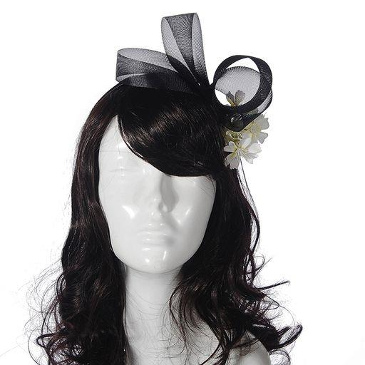 White Flower with Black Bow Fascinator