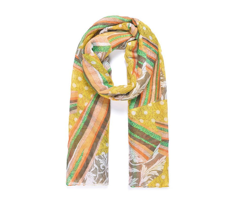 Yellow Rainbow & Dot Print Scarf