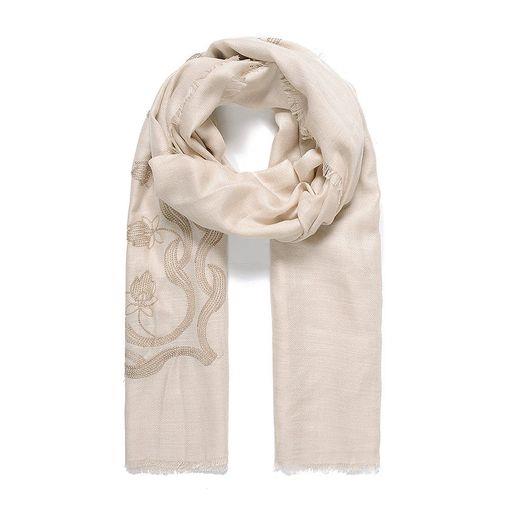 Ivory lotus embroidered scarf