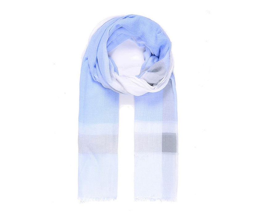 Large blue check print scarf