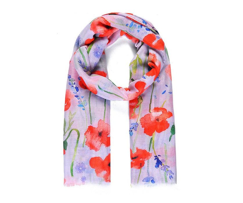 Pale Lilac Poppy Print Scarf
