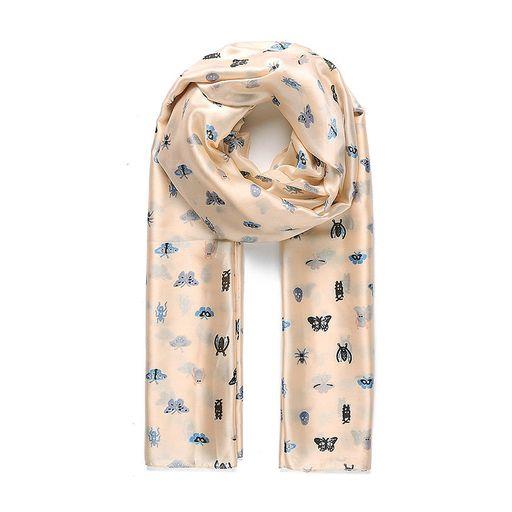 Silk like beige insects print scarf