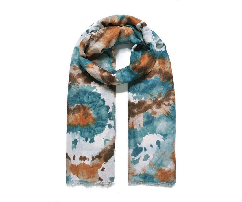Teal Tie Dye Swirl Print Scarf
