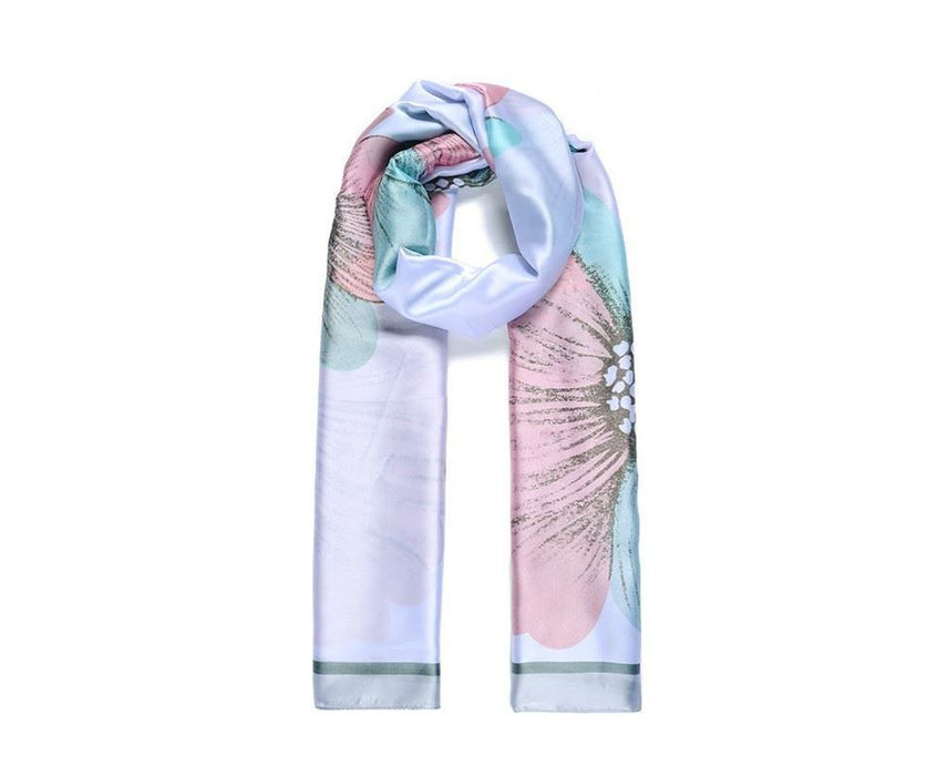 Grey bordered silk like floral print scarf