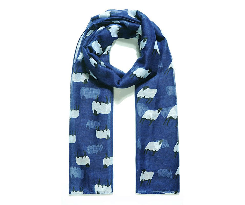 Navy Baa Baa sheepy print scarf