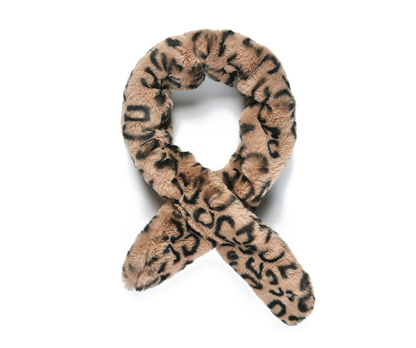 Camel Leopard Faux Fur Scarf