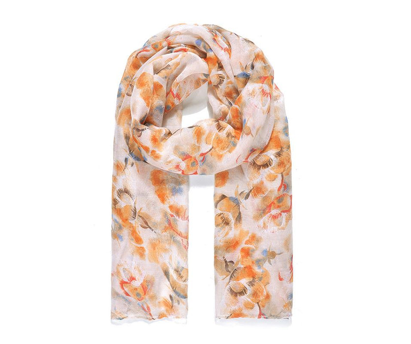 Orange Floral Print Scarf
