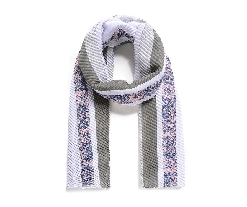 Grey floral border print pleated scarf