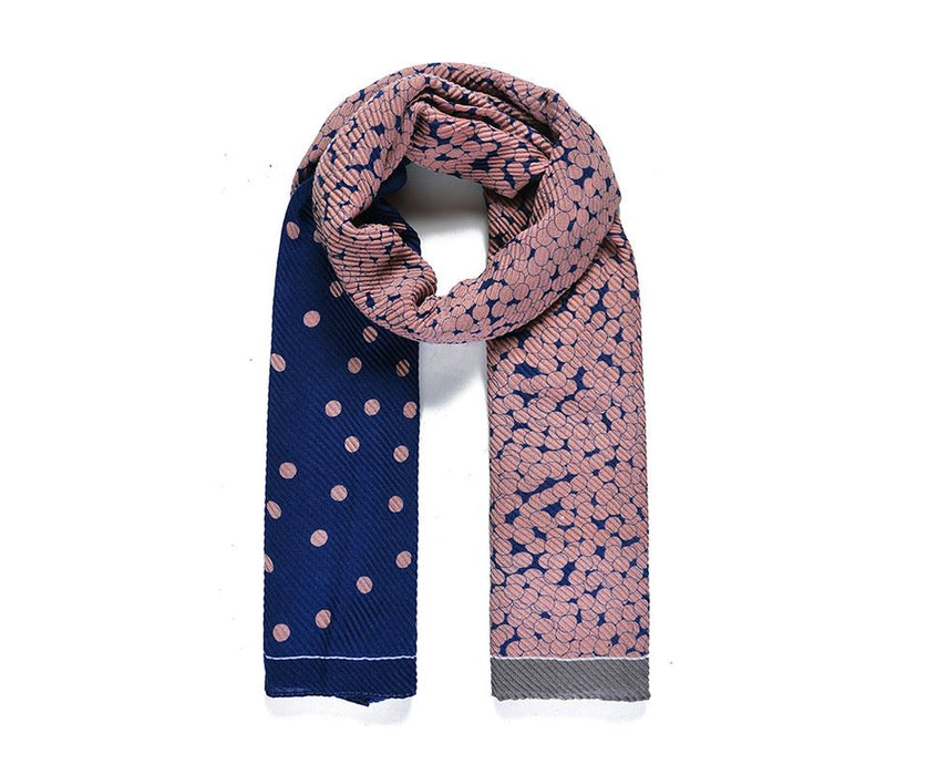 Pink/Blue Pleated Spotty Print Scarf