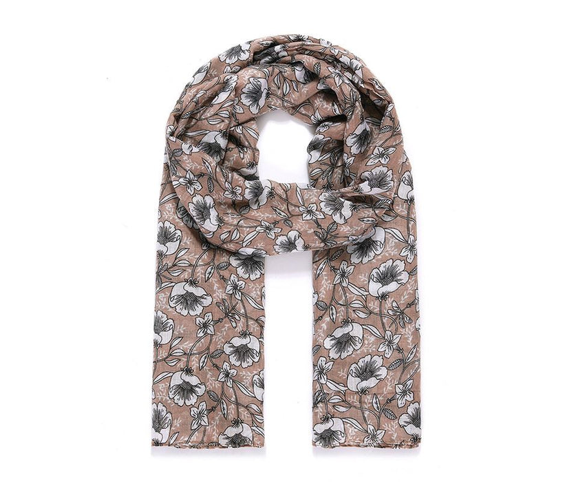 Stone Floral Sketch Print Scarf