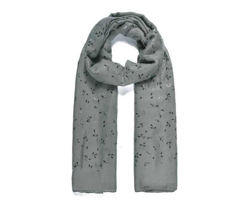 Grey Foil Daisy Print Scarf