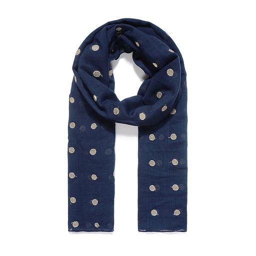 Navy dot embroidered scarf