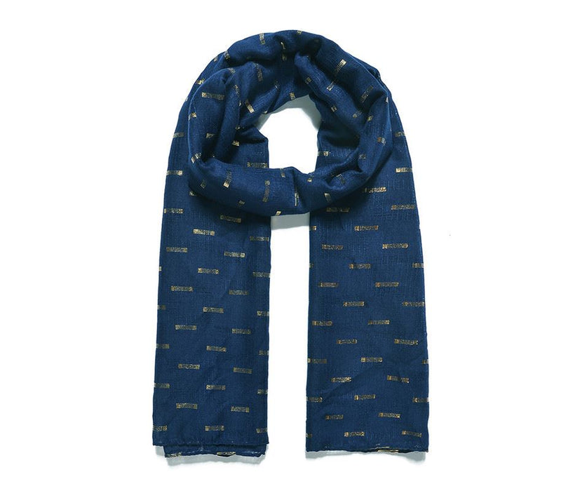 Navy Textured Gold Dash Foil Print Scarf