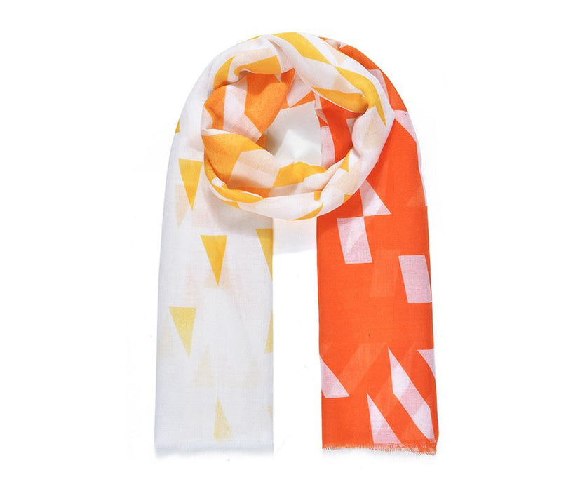 Coral Contrast Geo Print Scarf