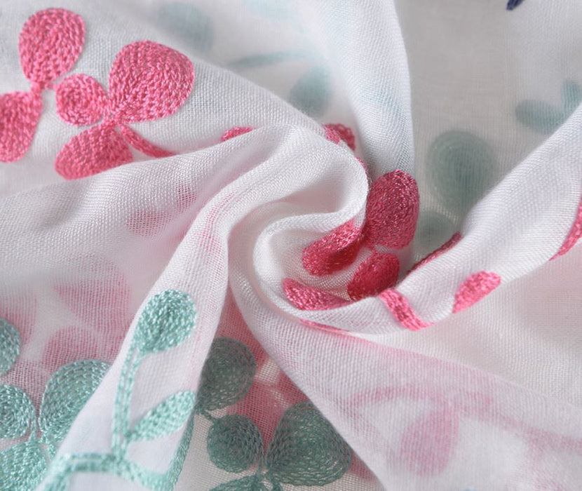 Multi coloured leafy embroidered scarf