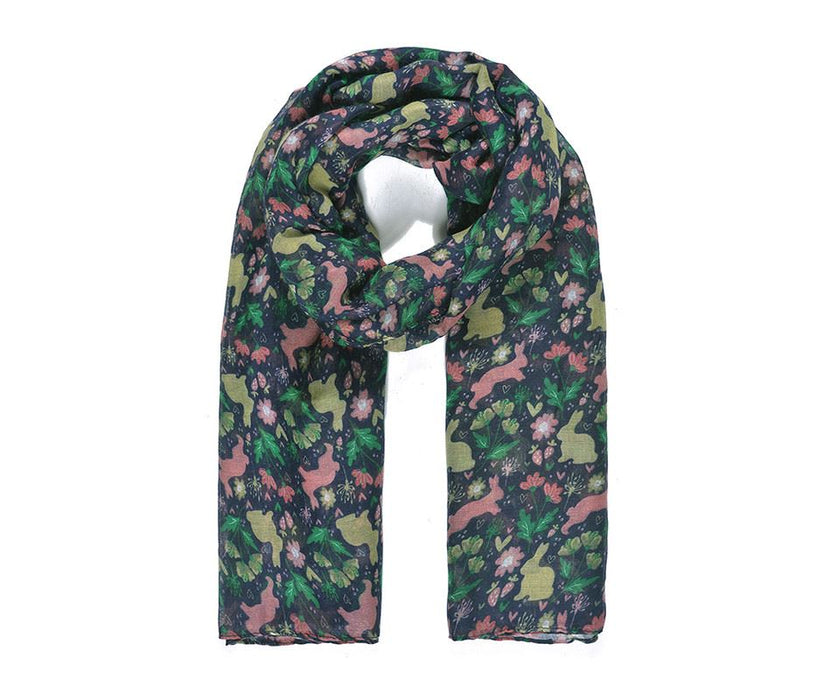 Navy Rabbit Print Scarf