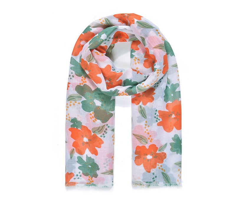 Green/Orange Contrast Floral Print Scarf