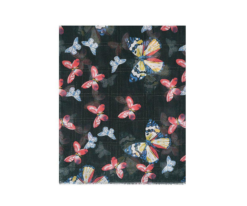 Black Multi-Colour Butterfly Print Scarf