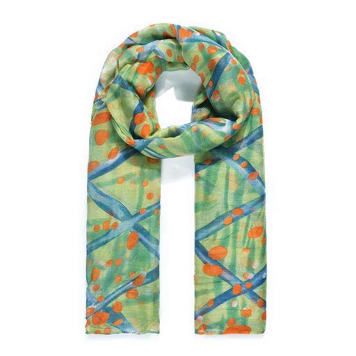 Green Painted Net Print Scarf