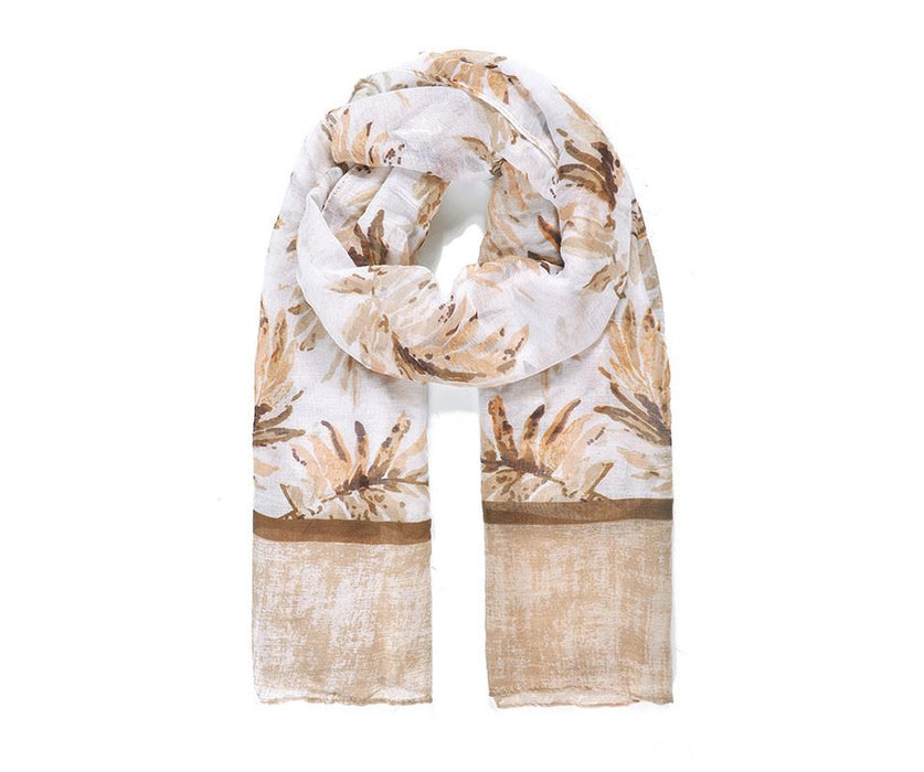 Camel Leafy Print Scarf