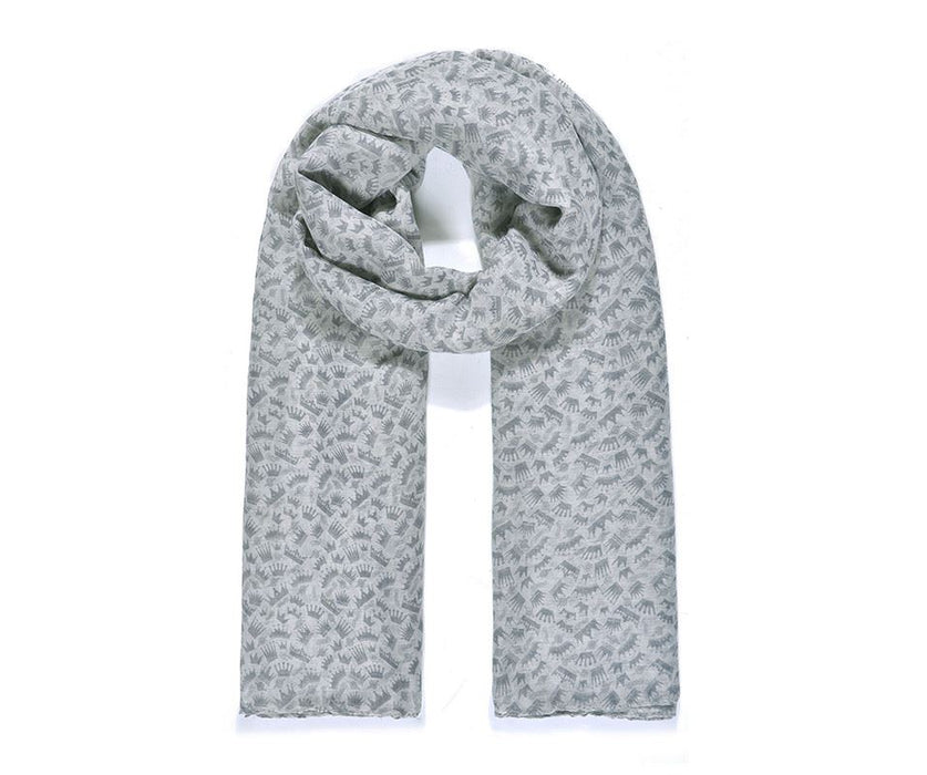 Grey Crown Print Scarf